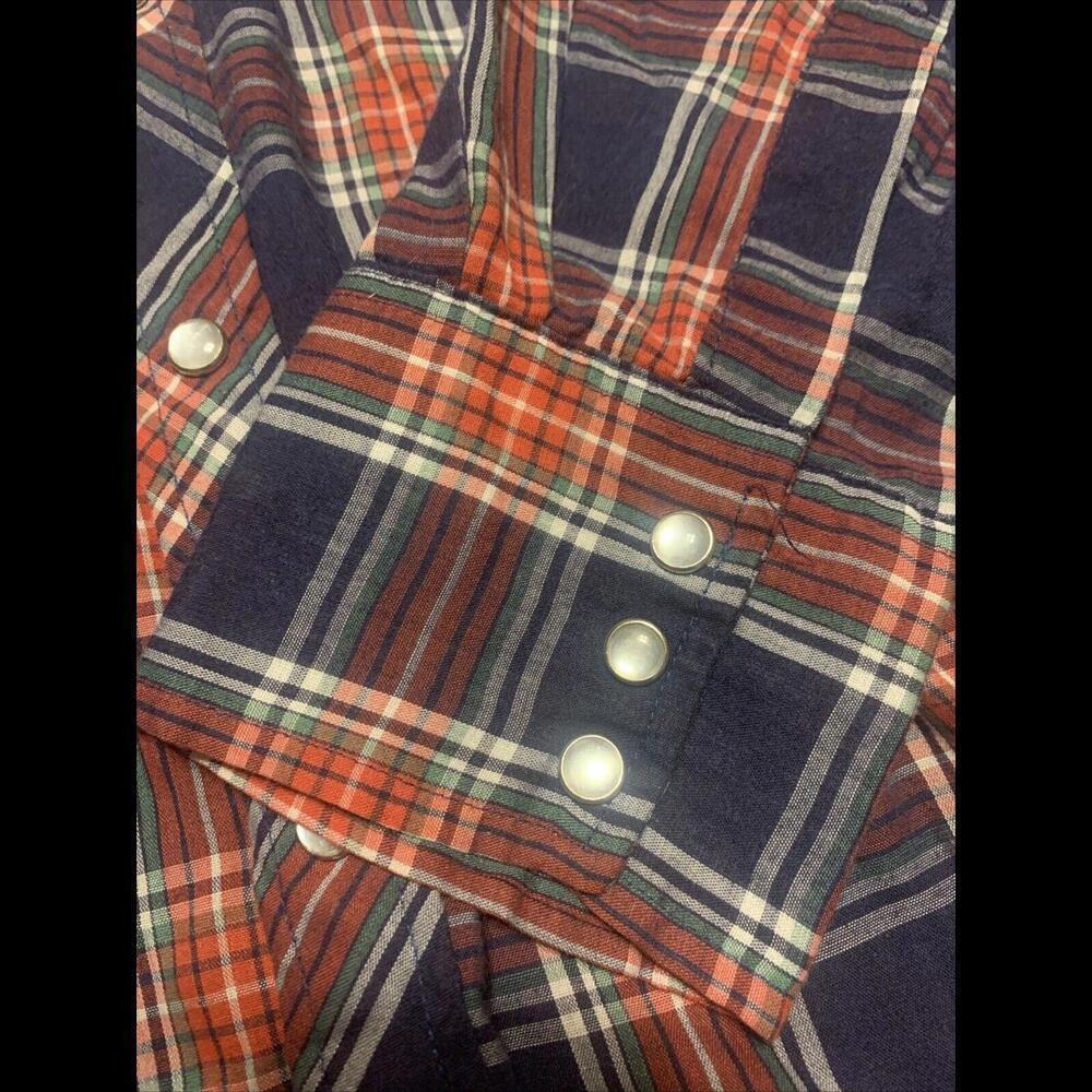 Vtg C Hart Button Up Shirt Big Men 1XL Blue Red Plaid Pearl Snap Western Cowboy - Picture 4 of 9